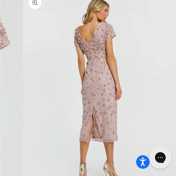 NWT Mac Duggal Pink Cap Sleeve Sheath Midi Dress With Floral Beading - Picture 3 of 8